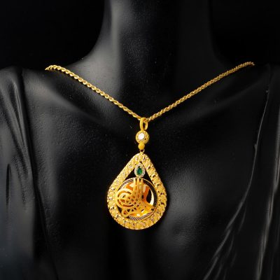 Vert avec Pierres Goutte Monogramme Ottoman Or Collier - 14K - 8.54g - EZ Gold