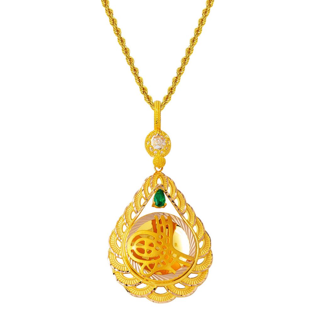 Goutte Monogramme Ottoman Vert avec Pierres Or Collier