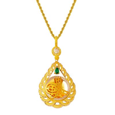 Goutte Monogramme Ottoman Vert avec Pierres Or Collier