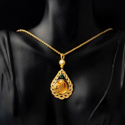 Goutte Monogramme Ottoman Vert avec Pierres Or Collier - 14K - 8.39g - EZ Gold