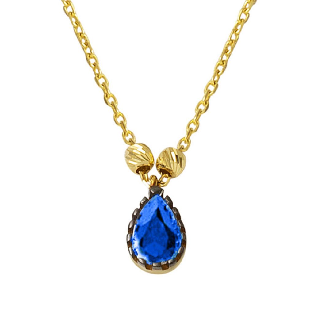 Lacivert Goutte avec Pierres 14 Carats Or Collier
