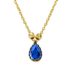 Lacivert Drop with Stones 14 Karat Gold Necklace