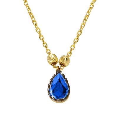 Lacivert Goutte avec Pierres 14 Carats Or Collier