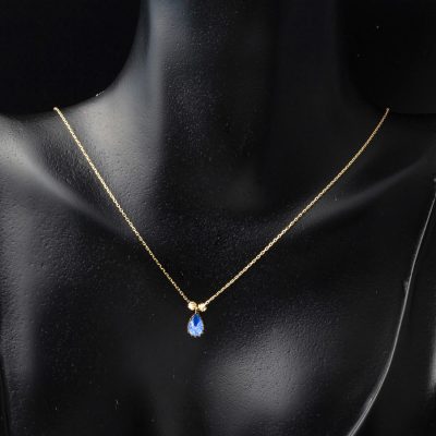 Lacivert Goutte avec Pierres 14 Carats Or Collier - 14K - 1.41g - EZ Gold