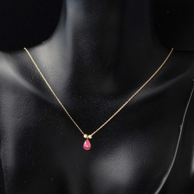 Rouge avec Pierres 14 Carats Or Collier - 14K - 1.43g - EZ Gold