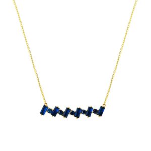 Lacivert Color with Stones Gold Necklace