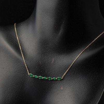 Yeşil Taşlı Minimal Zincirli Altın Kolye - 14K - 1.68g - EZ Gold