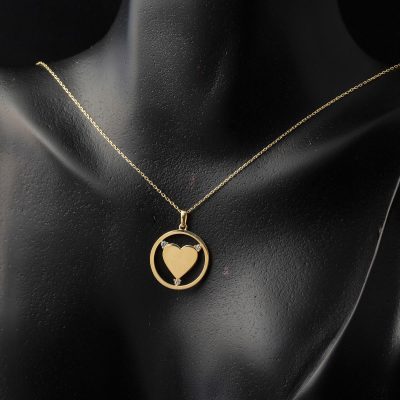 Çemberinin Girdabında Kalpli Altın Kolye - 14K - 2.27g - EZ Gold
