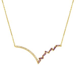 14 Carats Violet avec Pierres V Tarzı Or Collier