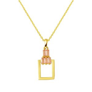 14 Karat Pink with Stones Köşeli Gold Necklace