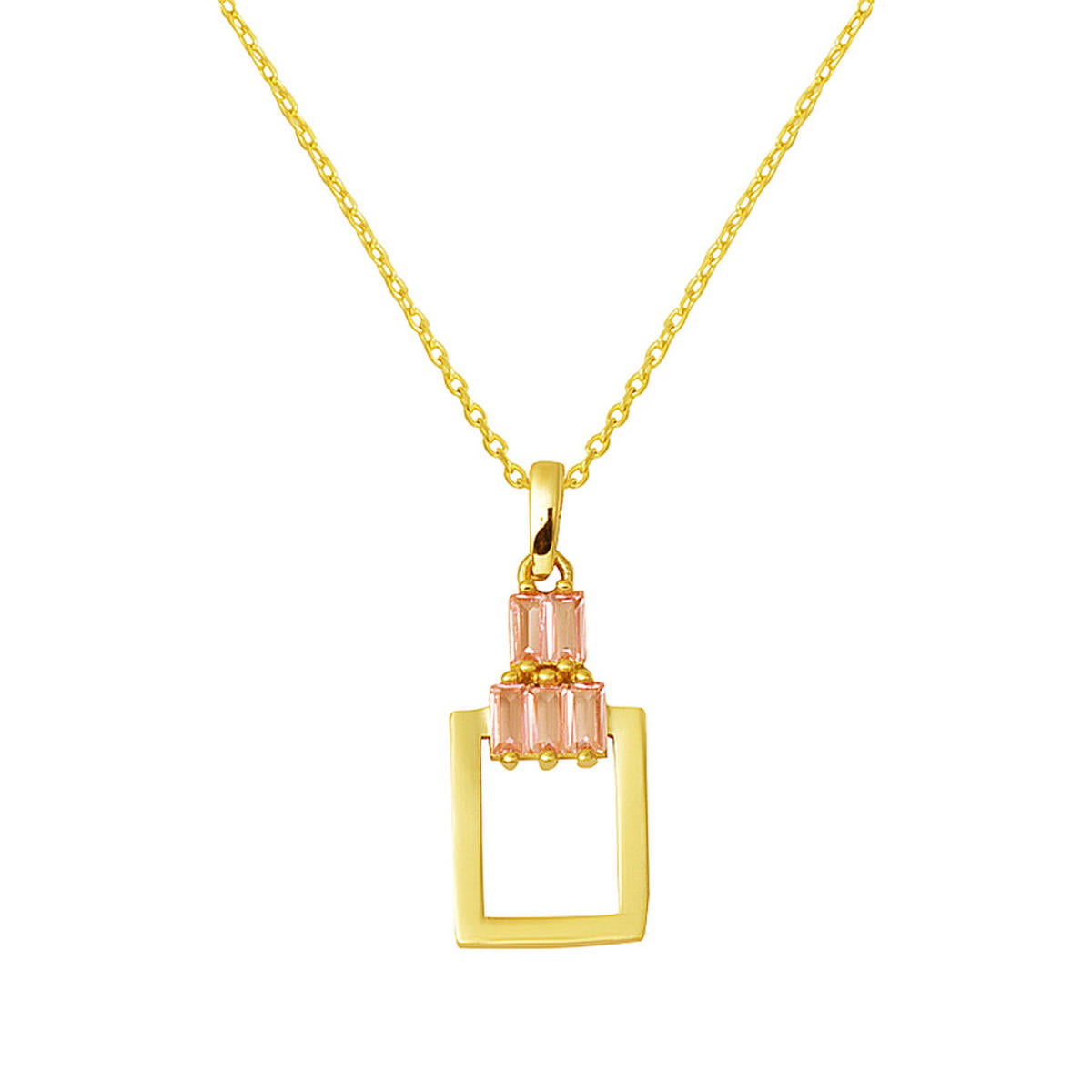 14 Karat Pink with Stones Köşeli Gold Necklace