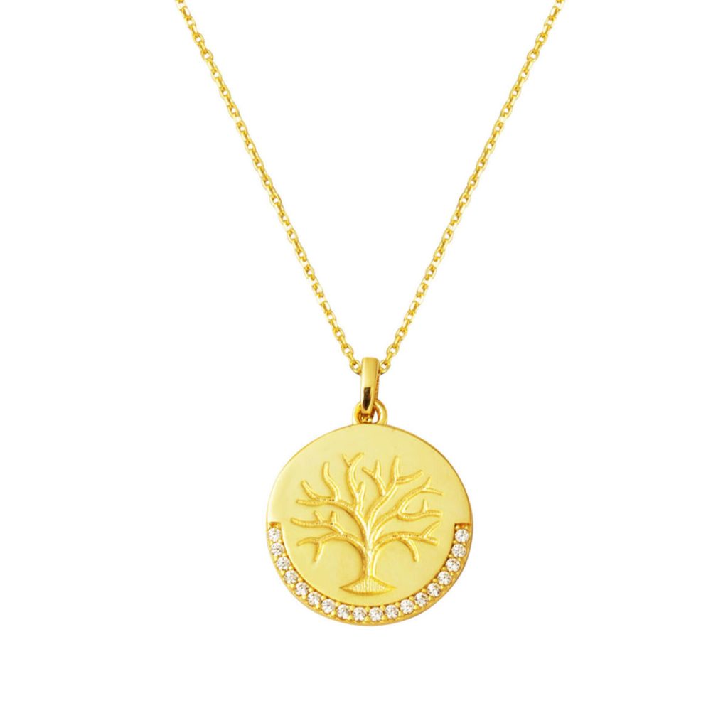 Yaşam Ağacı İşlemeli Plaka Gold Necklace