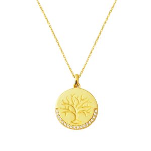 Yaşam Ağacı İşlemeli Plaka Gold Necklace