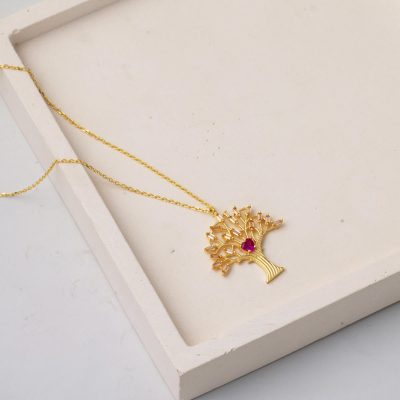 Modern Hayat Ağacı Tasarımlı Altın Kolye - 14K - 1.93g - EZ Gold