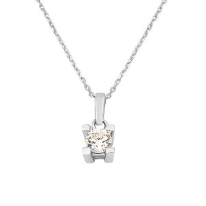 Solitaire Blanc Or Spor Collier 14 Carats