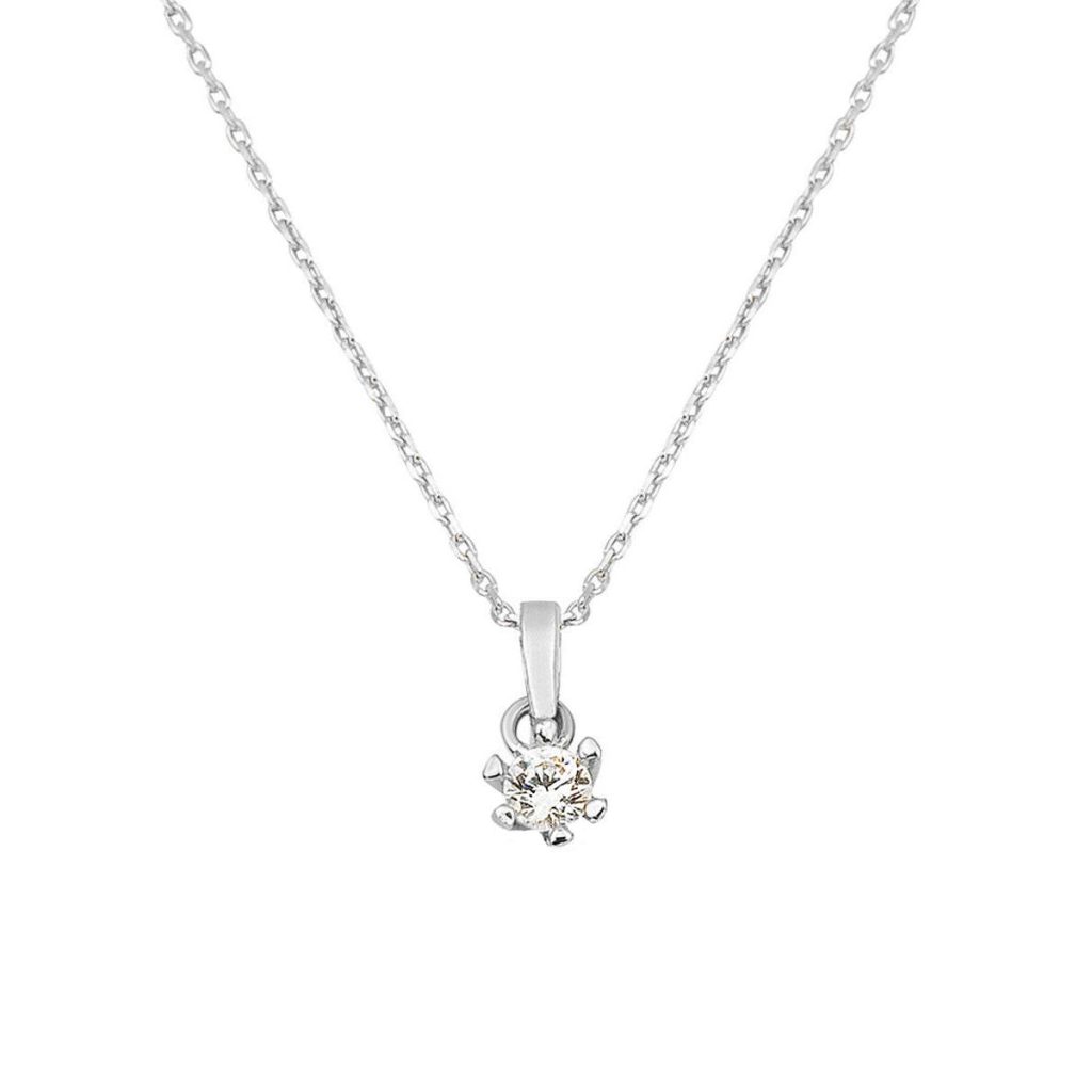Altı Settinglı White Gold Solitaire Necklace