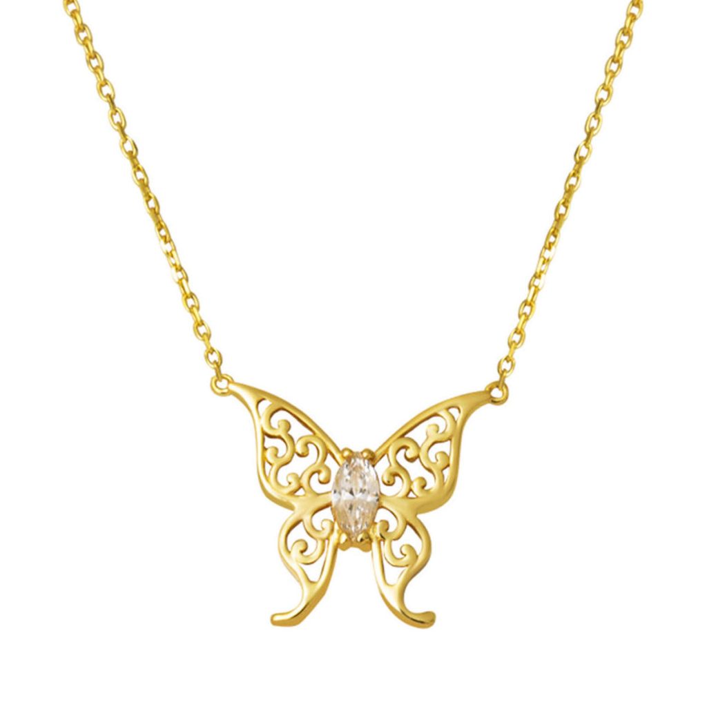 Goutte avec Pierres 14 Carats Papillon Or Collier