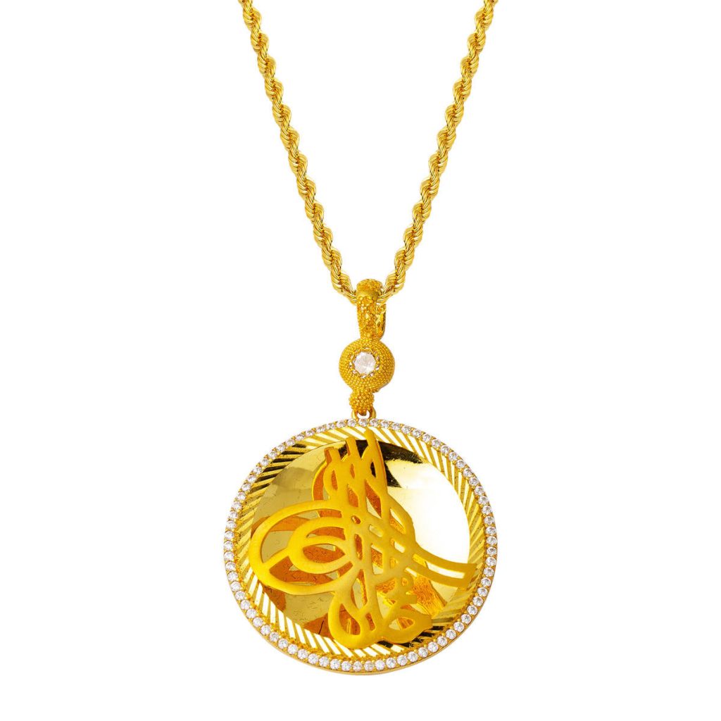 Round Design Tughra Gold Necklace