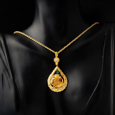 Damla Tuğra Yeşil Taşlı Altın Kolye - 14K - 8.31g - EZ Gold
