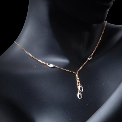 Beyaz Damlalı Rose Altın Sarkıt Kolye - 14K - 4.35g - EZ Gold
