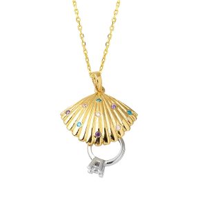 Solitaire Ringlü İstiridye Gold Necklace