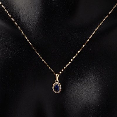 Lacivert Taşlı Altın Kolye - 14K - 2.08g - EZ Gold