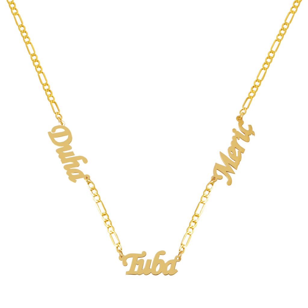 Figaro Chain Üç İsimlik 14 Karat Gold Necklace