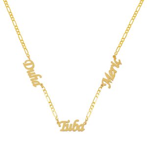 Figaro Chain Üç İsimlik 14 Karat Gold Necklace