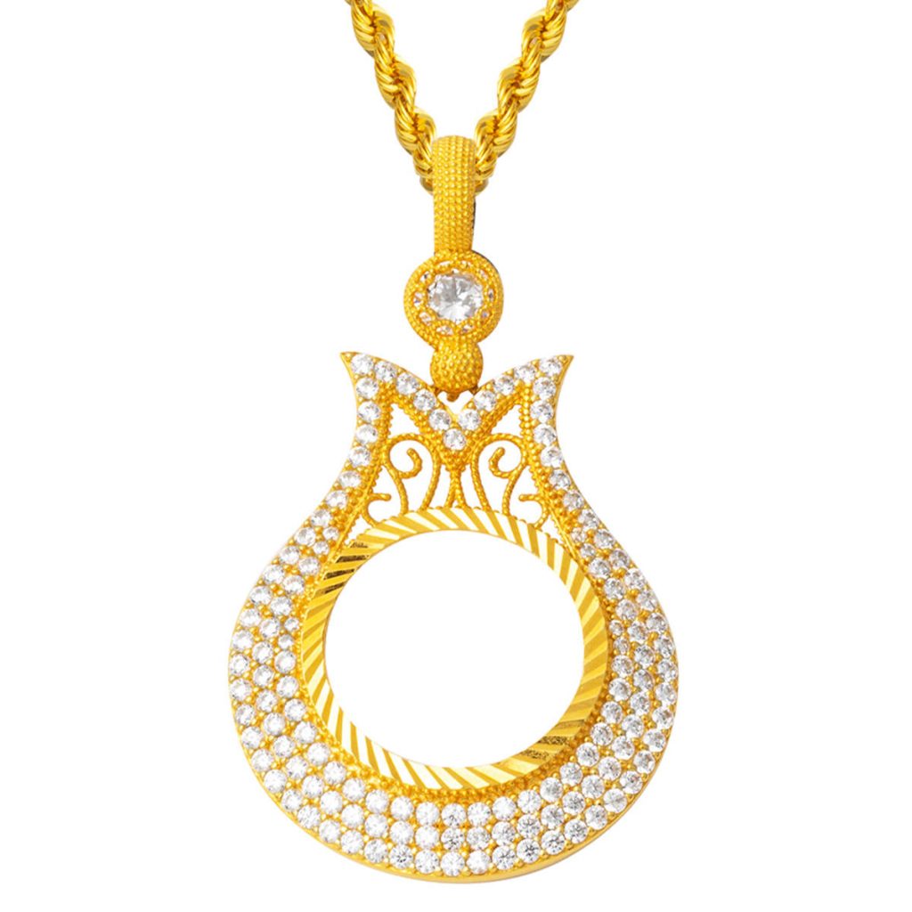 Laleli Tam Gold Çerçeveli Gold Necklace