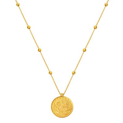 Half Reşatlı Top Zincirli 22K Gold Necklace