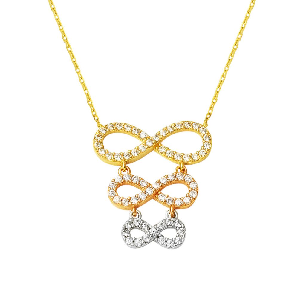 3 Colored Infinity 14 Karat Gold Necklace