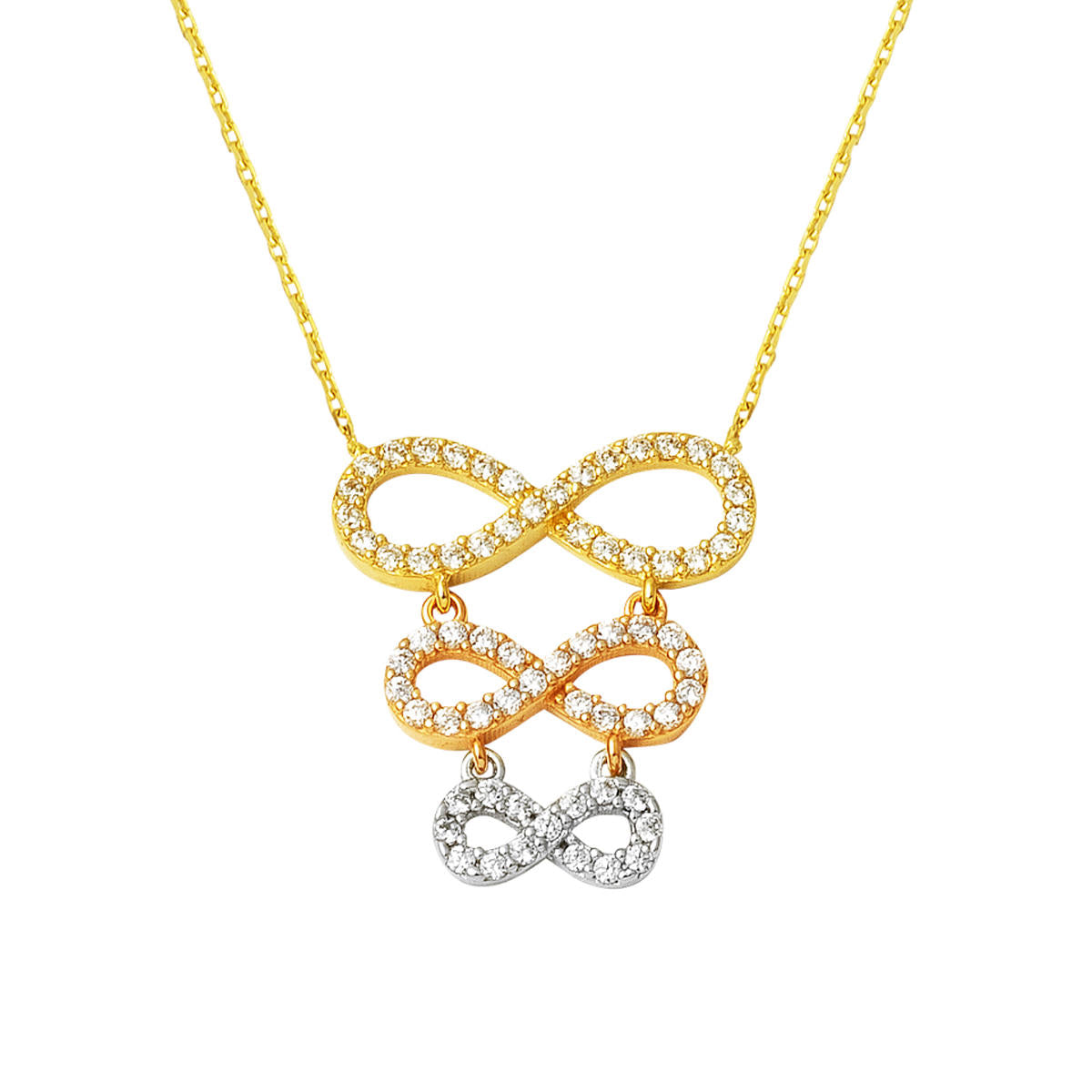 3 Colored Infinity 14 Karat Gold Necklace