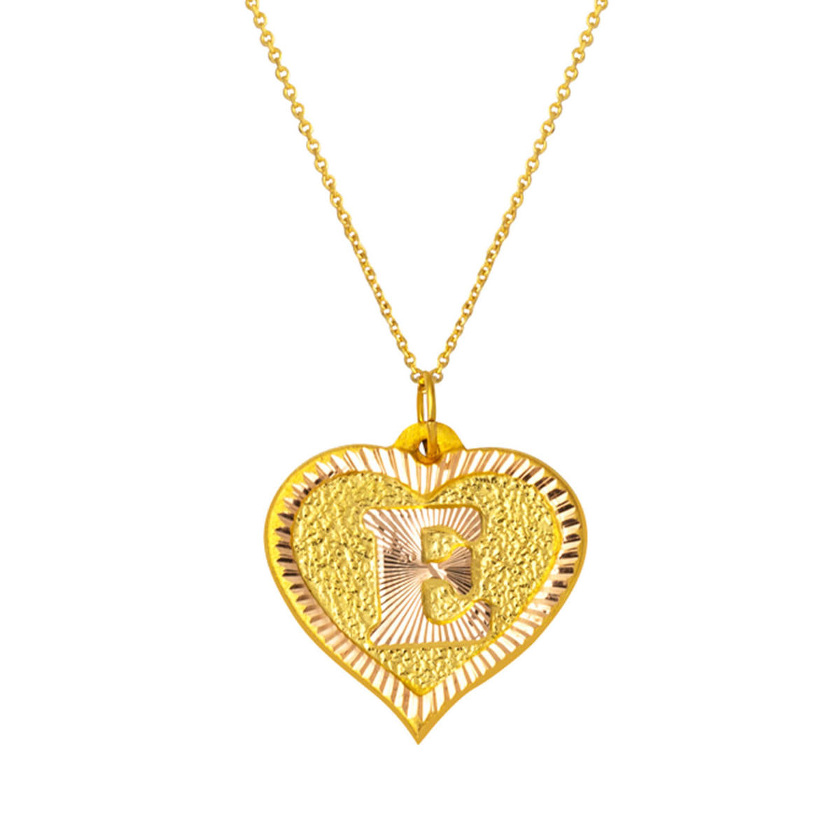 E Lettrei avec Cœur 14 Carats Or Collier