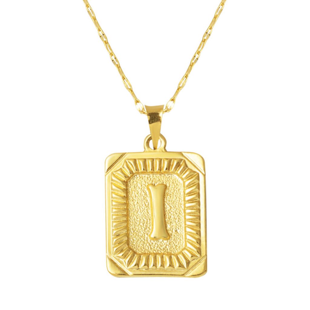14 Karat Gold I Letter Necklace Square with Plate