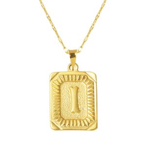 14 Karat Gold I Letter Necklace Square with Plate
