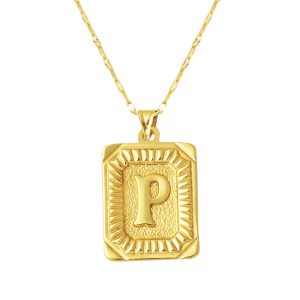 14 Carats Or P Lettre Collier Carré à Plaque