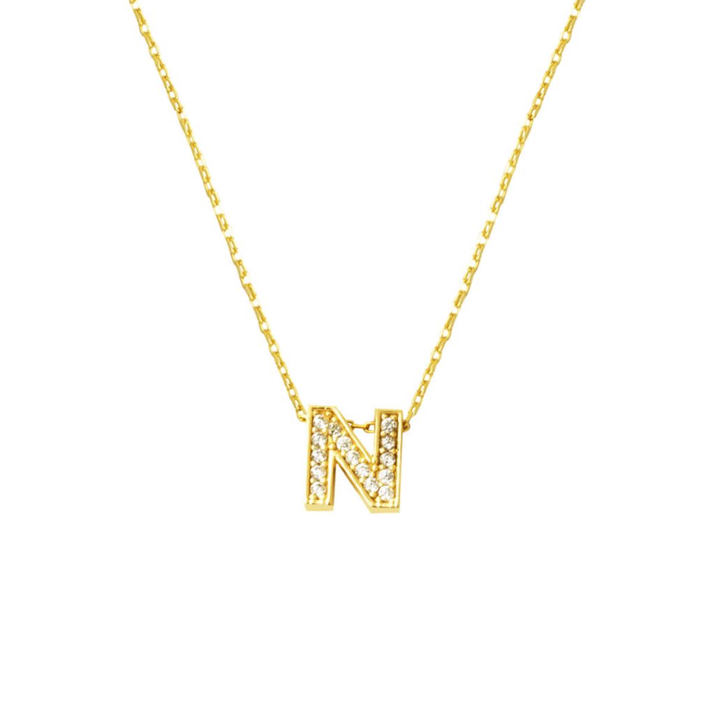 avec Pierres N Lettreli Minimaliste Lettre Or Collier