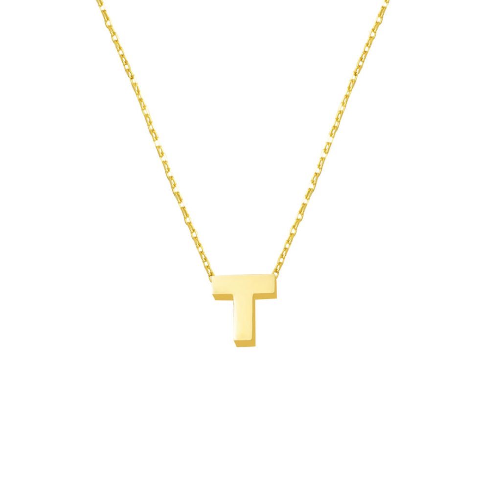 T Lettrei 14 Carats Or sans Pierre Minimaliste Lettre Collier