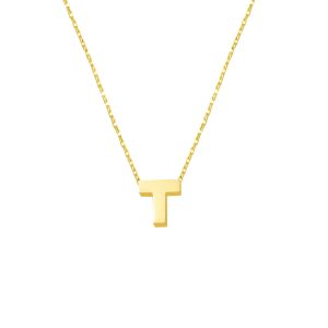 T Letteri 14 Karat Gold Plain Minimalist Letter Necklace