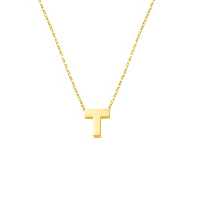 T Harfi 14 Ayar Altın Taşsız Minimal Harf Kolye