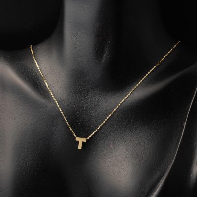 T Harfi 14 Ayar Altın Taşsız Minimal Harf Kolye - 14K - 1.35g - EZ Gold