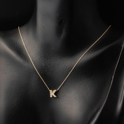 Taşlı K Harfli Minimal Harf Altın Kolye - 14K - 1.5g - EZ Gold