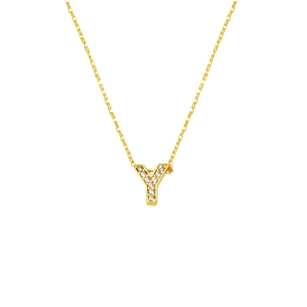 with Stones Y Letterli Minimalist Letter Gold Necklace