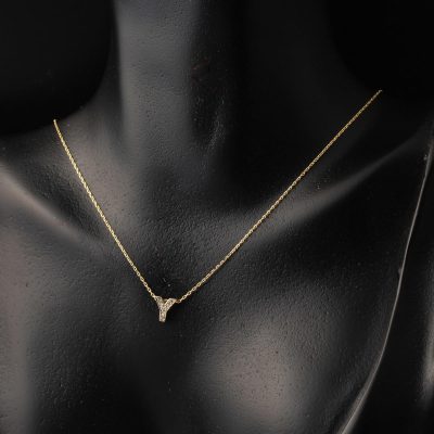 Taşlı Y Harfli Minimal Harf Altın Kolye - 14K - 1.33g - EZ Gold