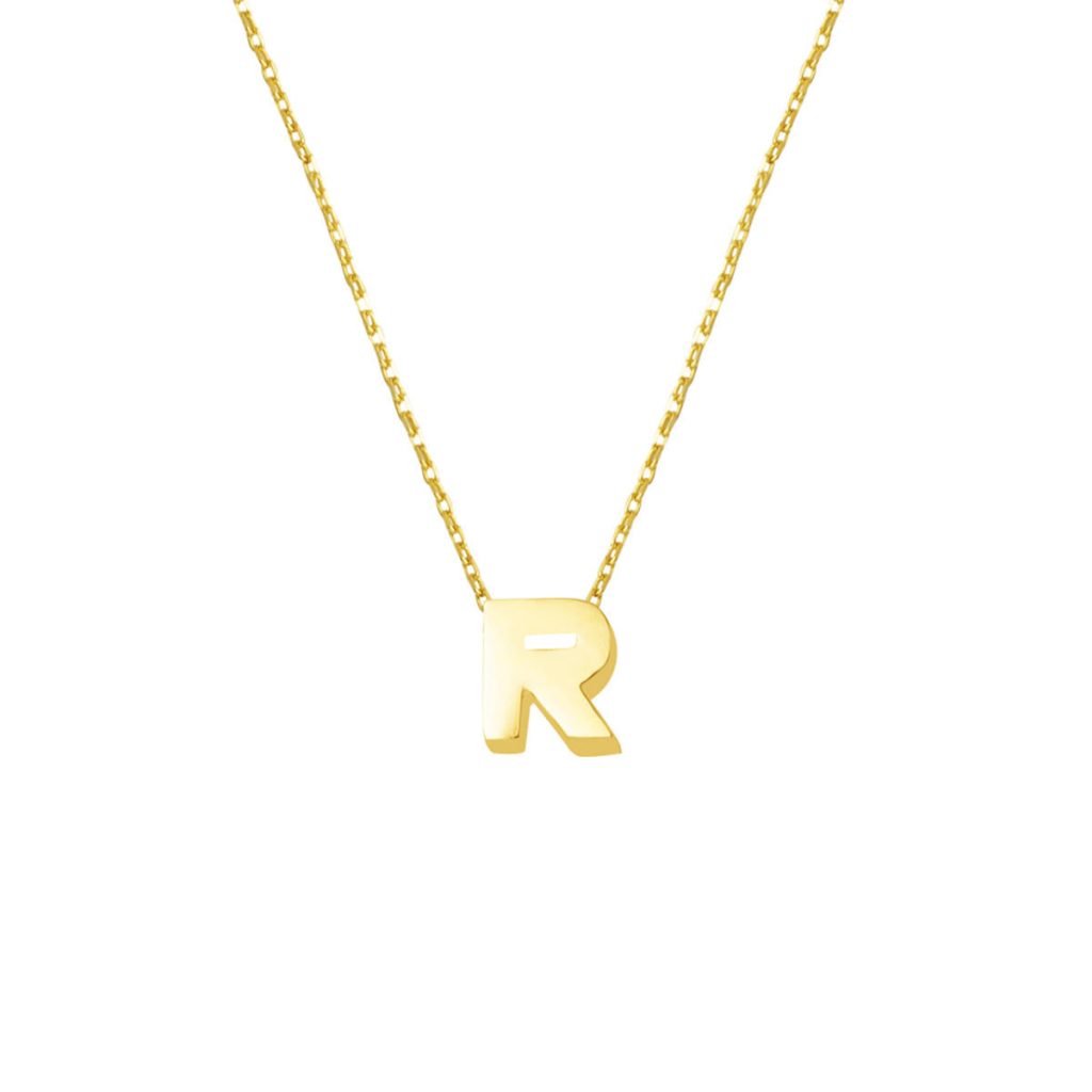 R Lettrei 14 Carats Or sans Pierre Minimaliste Lettre Collier