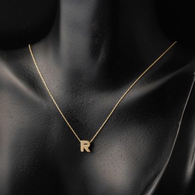 R Harfi 14 Ayar Altın Taşsız Minimal Harf Kolye - 14K - 1.54g - EZ Gold