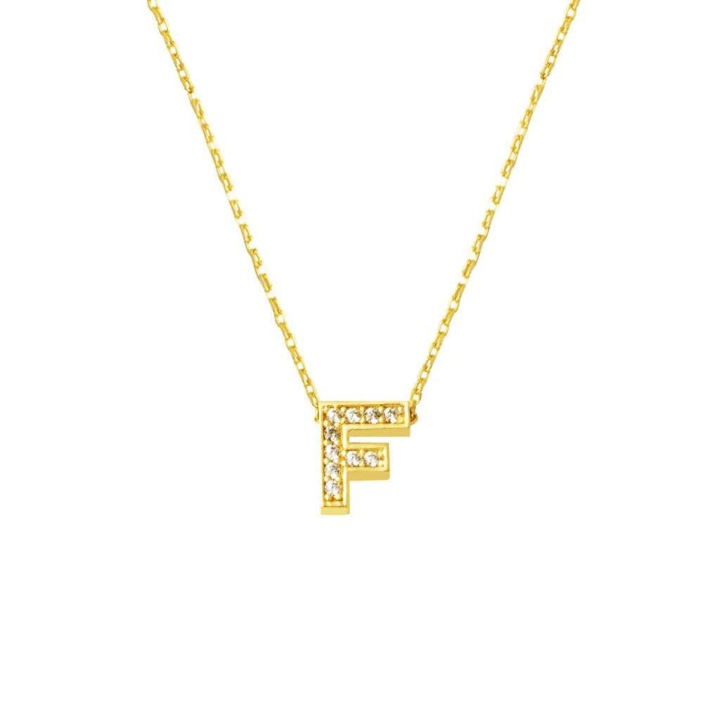 with Stones F Letterli Minimalist Gold Letter Necklace