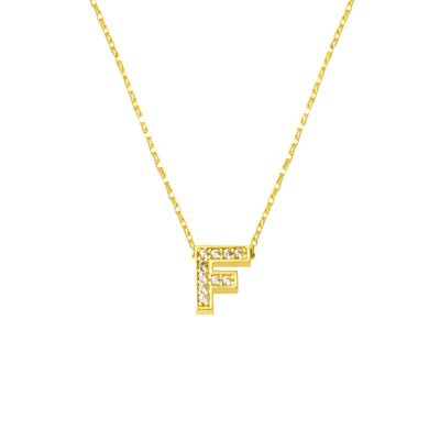Taşlı F Harfli Minimal Altın Harf Kolye