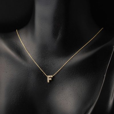 Taşlı F Harfli Minimal Altın Harf Kolye - 14K - 1.4g - EZ Gold