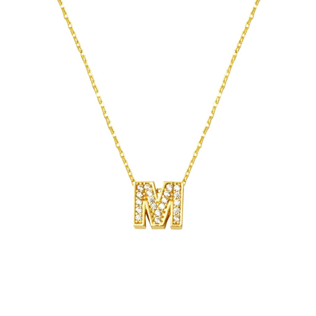 with Stones M Letterli Minimalist Gold Letter Necklace